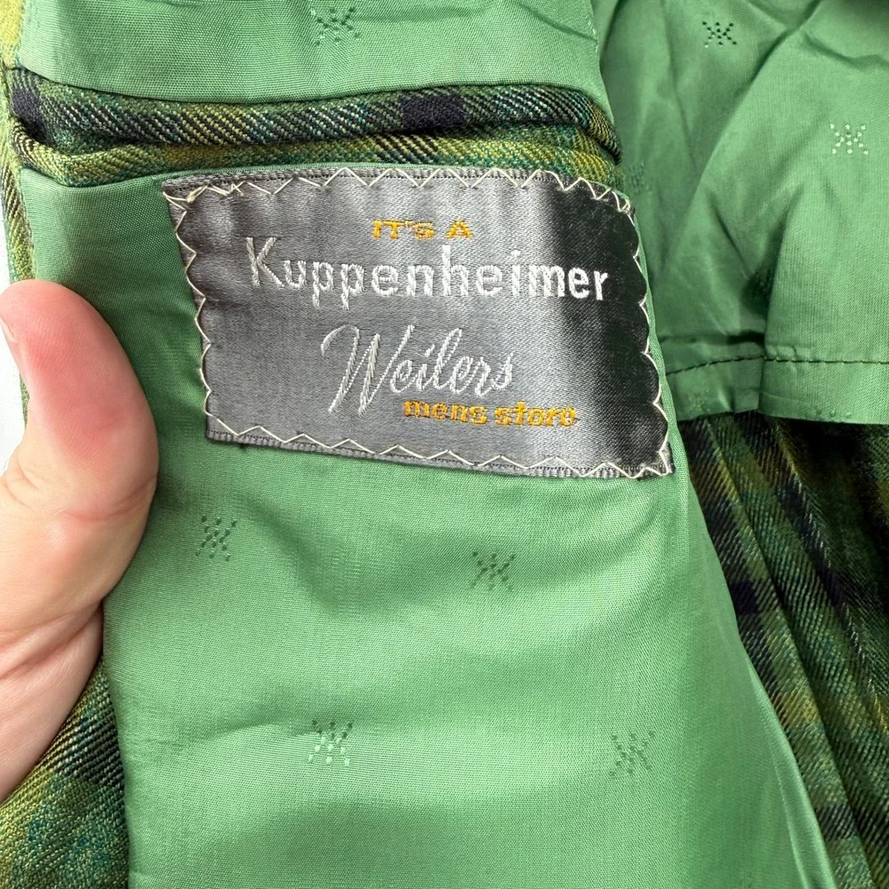 Kuppenheimer Plaid Blazer Mens Sz 40 Green Vtg Tartan Sport Coat Ticket Pocket